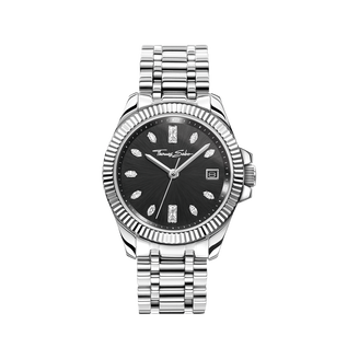 Ladies&#39; watch Divine Silver with black dial and white stones silver from the  collection in the THOMAS SABO online store